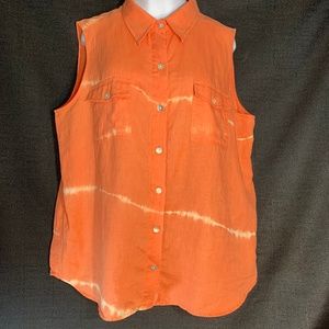 Chicos 2 Sleeveless Blouse Button Front Orange